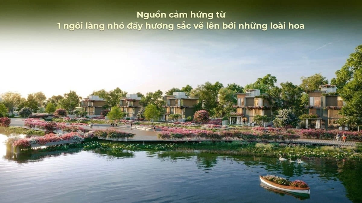 Cảnh quan ngập tràn sắc hoa ven hồ tại dự án Eco Village Saigon River