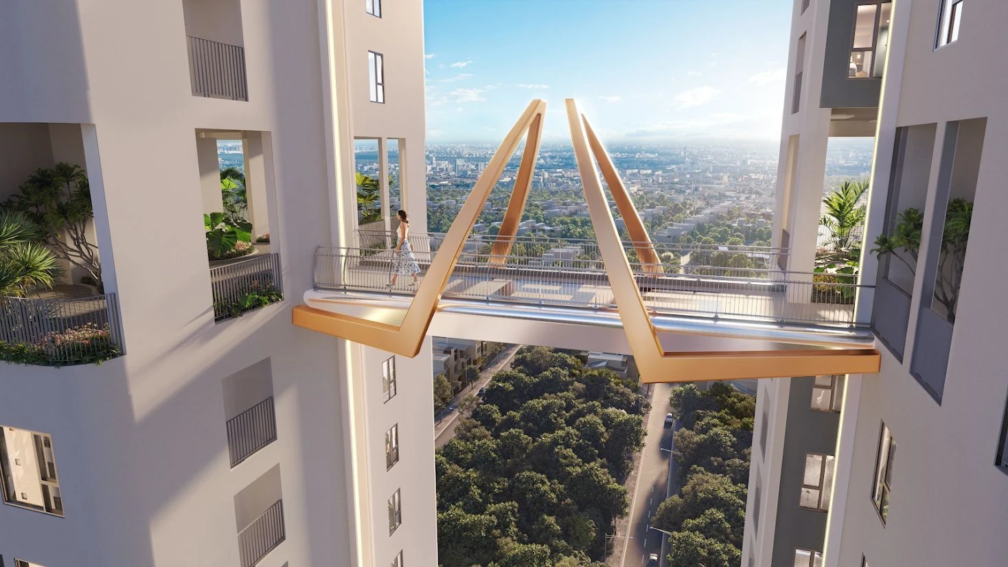 Cầu kính trên không nối liền hai tòa tháp tại dự án Green Skyline