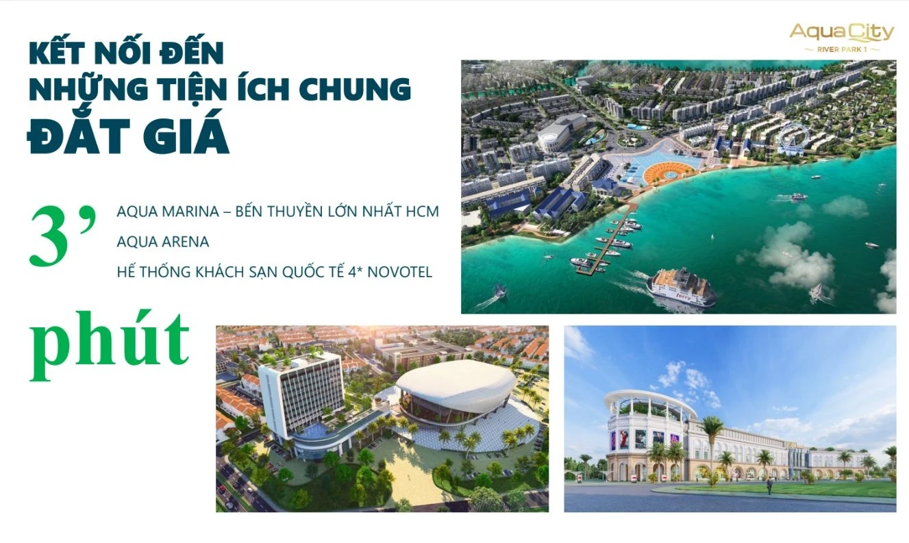 Hình ảnh bến du thuyền Aqua Marina, Aqua Arena và khách sạn Novotel cách River Park 1 chỉ 3 phút.