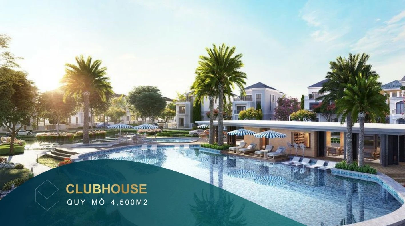 Không gian hồ bơi rộng lớn và ghế tắm nắng thư giãn tại Clubhouse quy mô 4.500m2