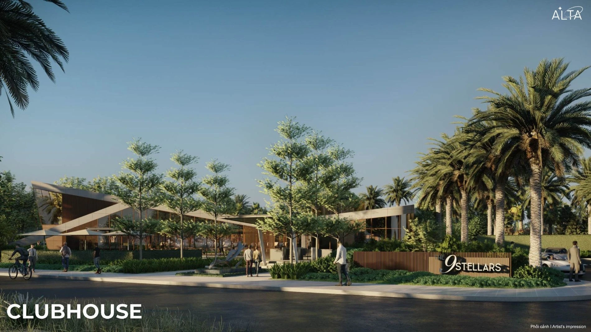 Kiến trúc độc bản của khu vực Clubhouse giữa mảng xanh tại The 9 Stellars