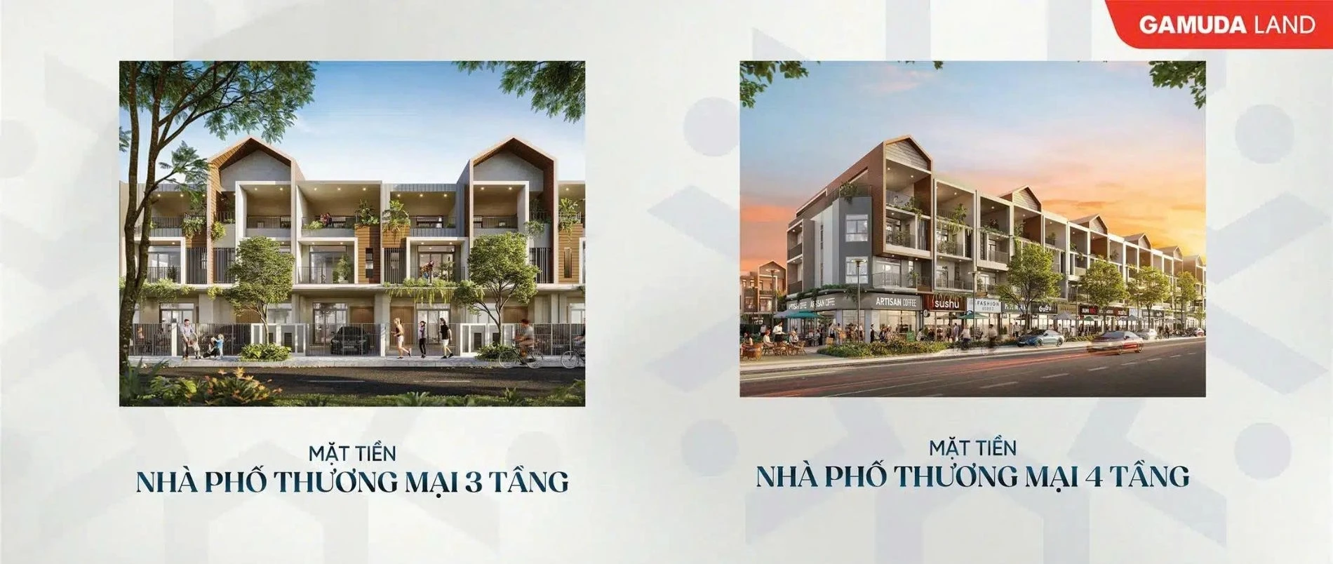 Thiết kế mặt tiền nhà phố thương mại 3 tầng và 4 tầng tại Artisan Park Bình Dương