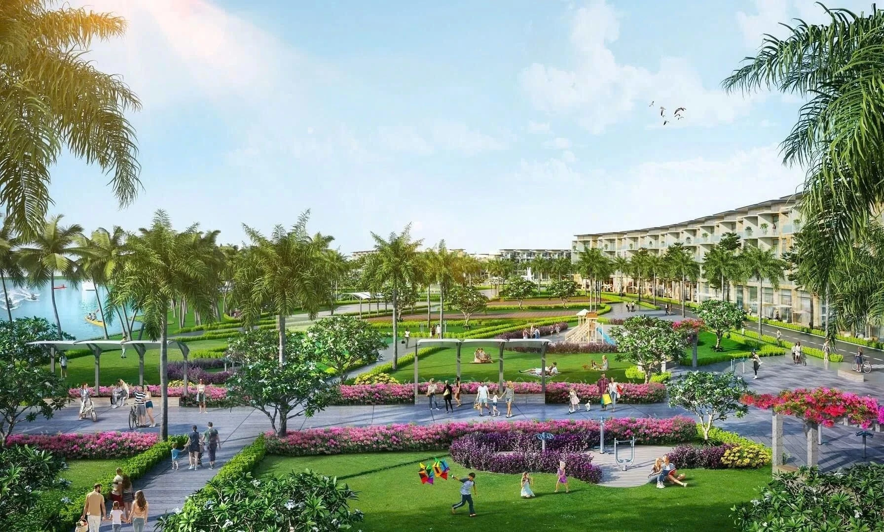 Công viên trẻ em an toàn với nhiều trò chơi phát triển thể chất tại dự án Nam Hòa Xuân.