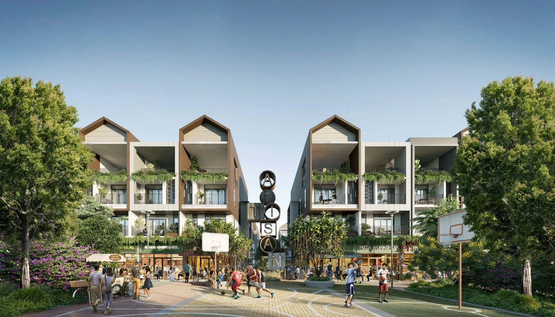 Cột mốc biểu tượng mang tên Artisan Park vươn cao giữa quảng trường trung tâm