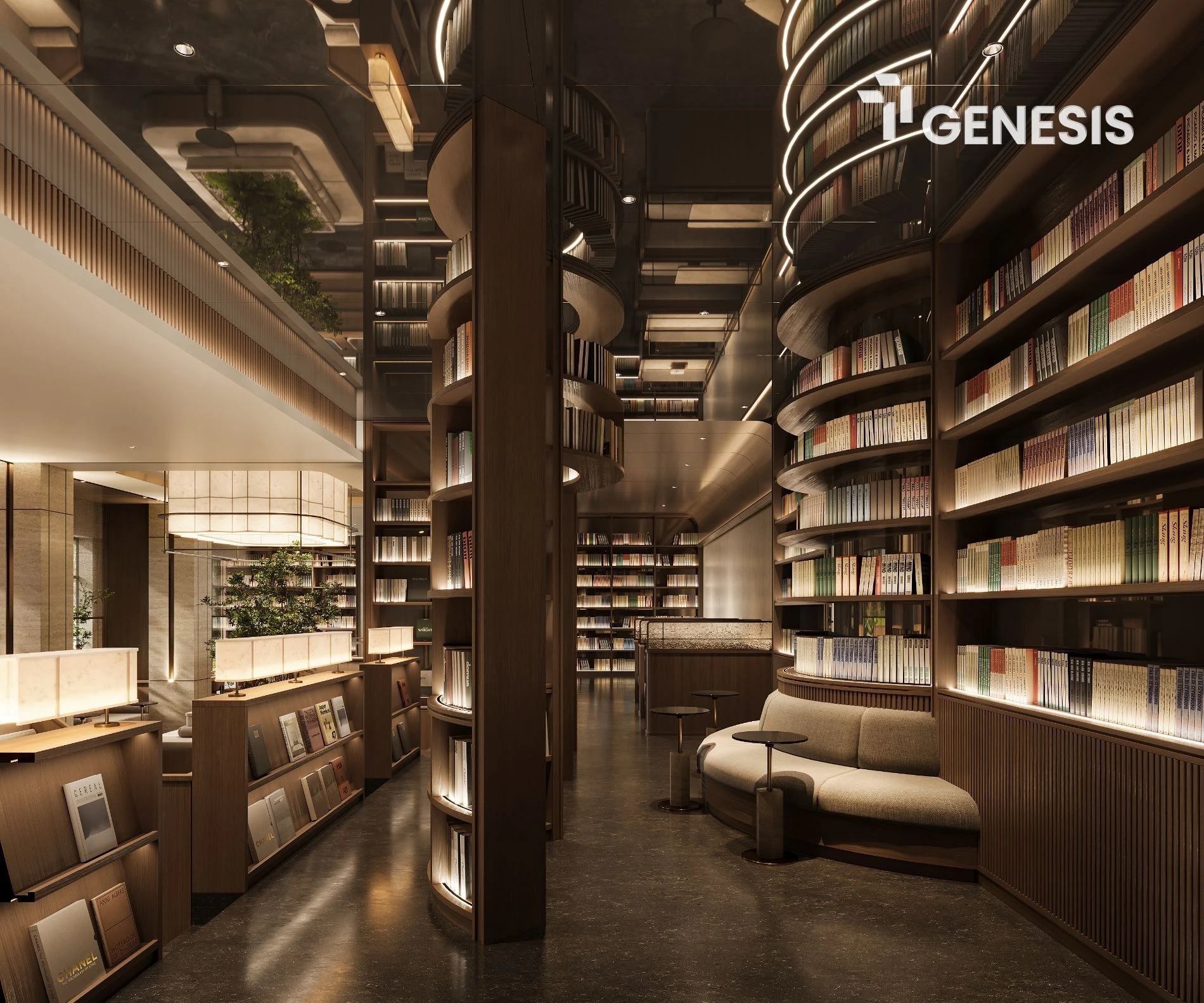 Kiến trúc vòm sách trần cao ấn tượng tại thư viện TT Genesis