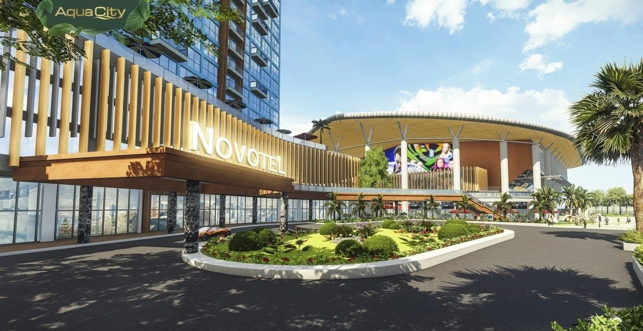 Thiết kế mặt tiền và lối vào chính của khách sạn Novotel Aqua City.