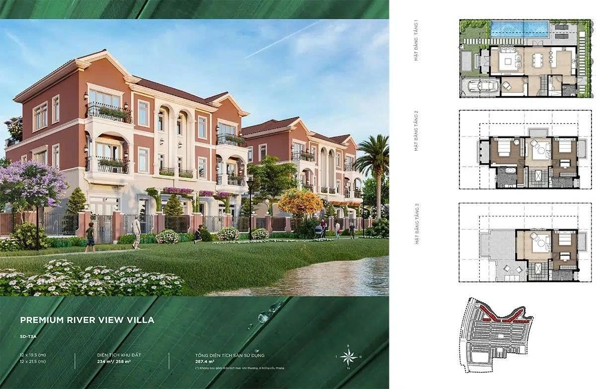 Bản vẽ layout mặt bằng biệt thự 258m2 phân khu River Park 1 Aqua City