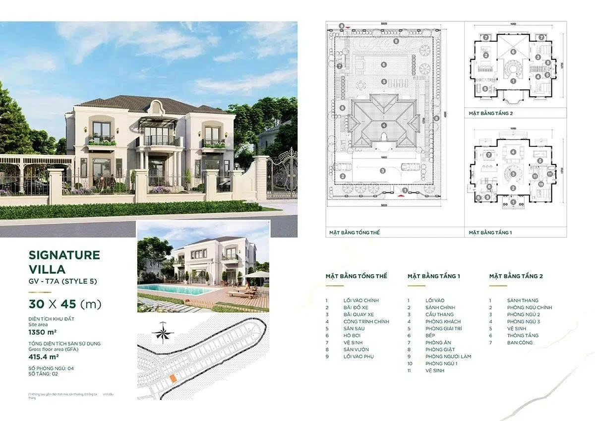Bản vẽ mặt bằng Dinh thự Signature Villa 30x45m phong cách 5 tại Aqua City