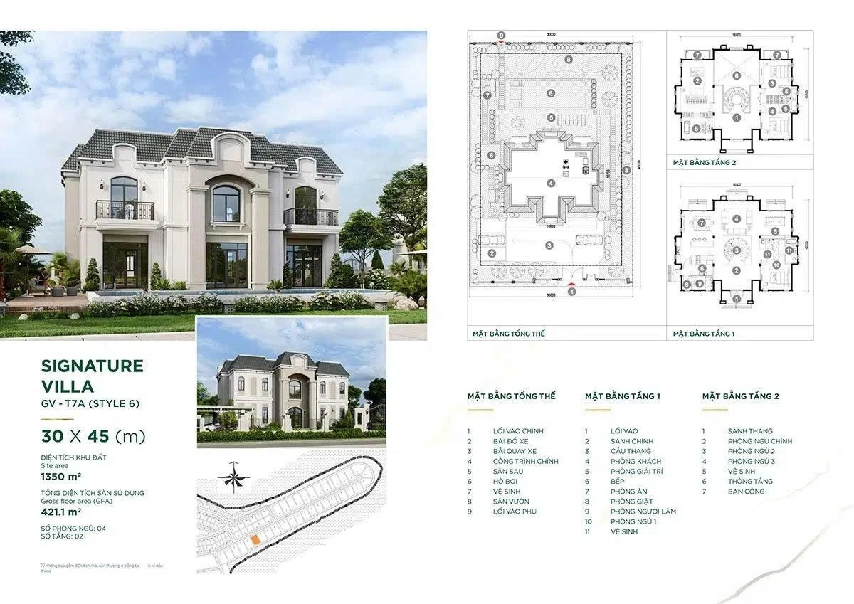 Bản vẽ mặt bằng Dinh thự Signature Villa 30x45m phong cách 6 tại Aqua City