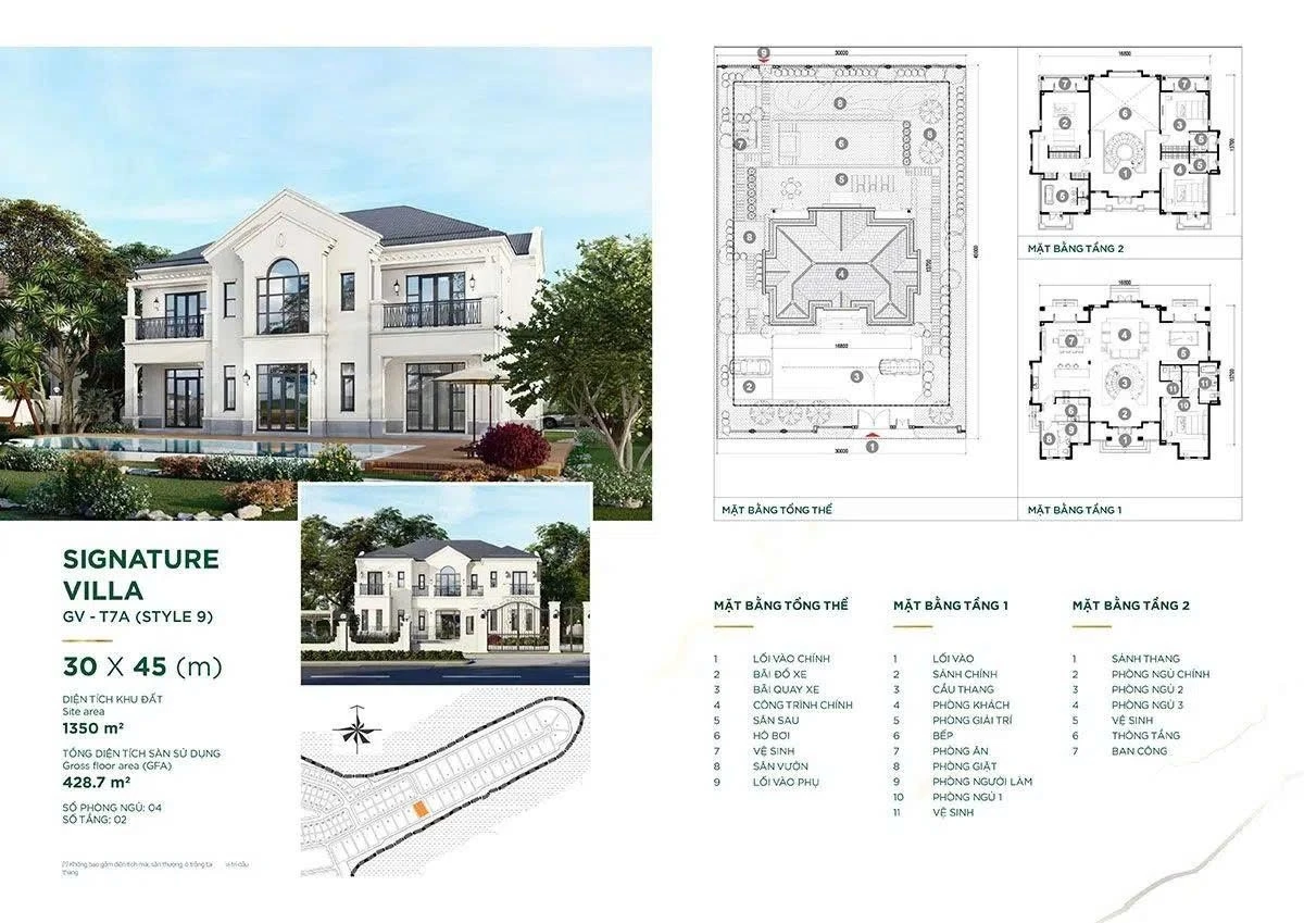 Bản vẽ mặt bằng Dinh thự Signature Villa 30x45m phong cách 9 tại Aqua City
