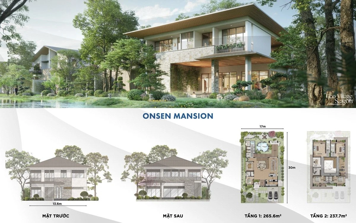 Phối cảnh sang trọng và mặt bằng công năng của dinh thự Onsen Mansion Eco Village Saigon River