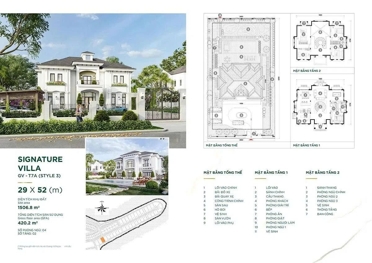 Bản vẽ mặt bằng Dinh thự Signature Villa 29x52m phong cách 3 tại Aqua City