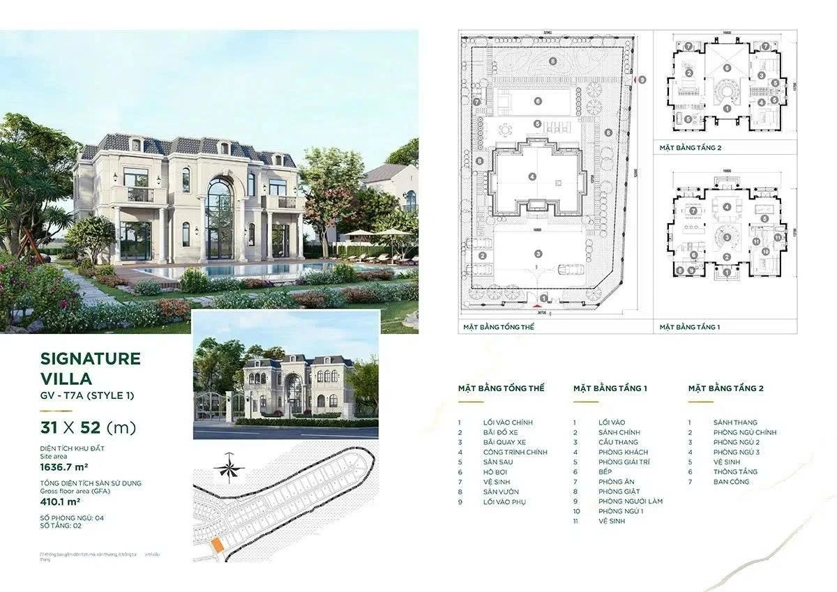 Bản vẽ mặt bằng Dinh thự Signature Villa 31x52m phong cách 1 tại Aqua City