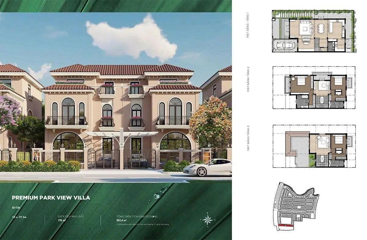 Bản vẽ layout mặt bằng biệt thự 195m2 phân khu River Park 1 Aqua City