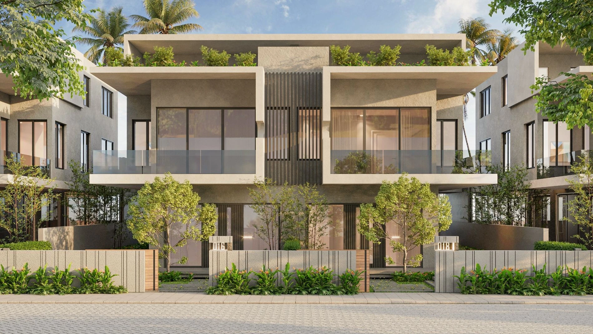 Thiết kế mặt ngoài của Park Villa hướng tầm nhìn ra công viên