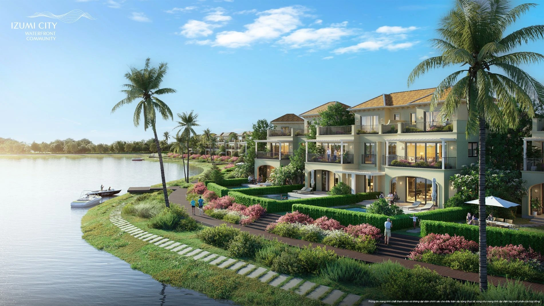 Cư dân tản bộ trên con đường ven sông rực rỡ sắc hoa tại Izumi Canaria