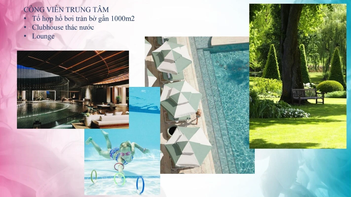 Không gian thư giãn tại Clubhouse thác nước và hồ bơi trung tâm Phân khu River Park 2.