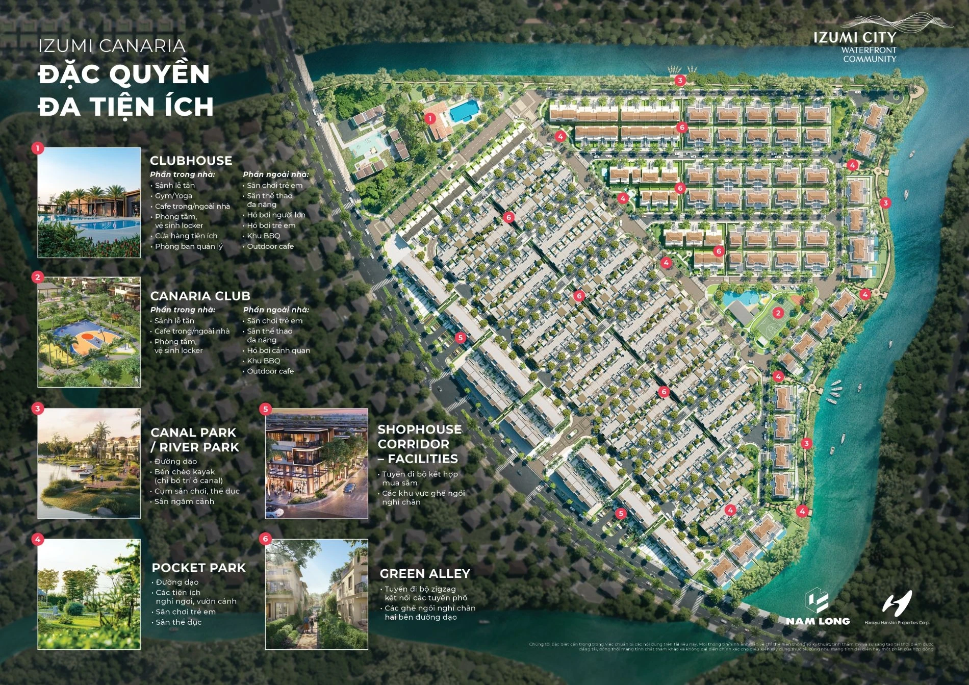 Bản đồ phân bổ hệ thống tiện ích nội khu tại phân khu Izumi Canaria