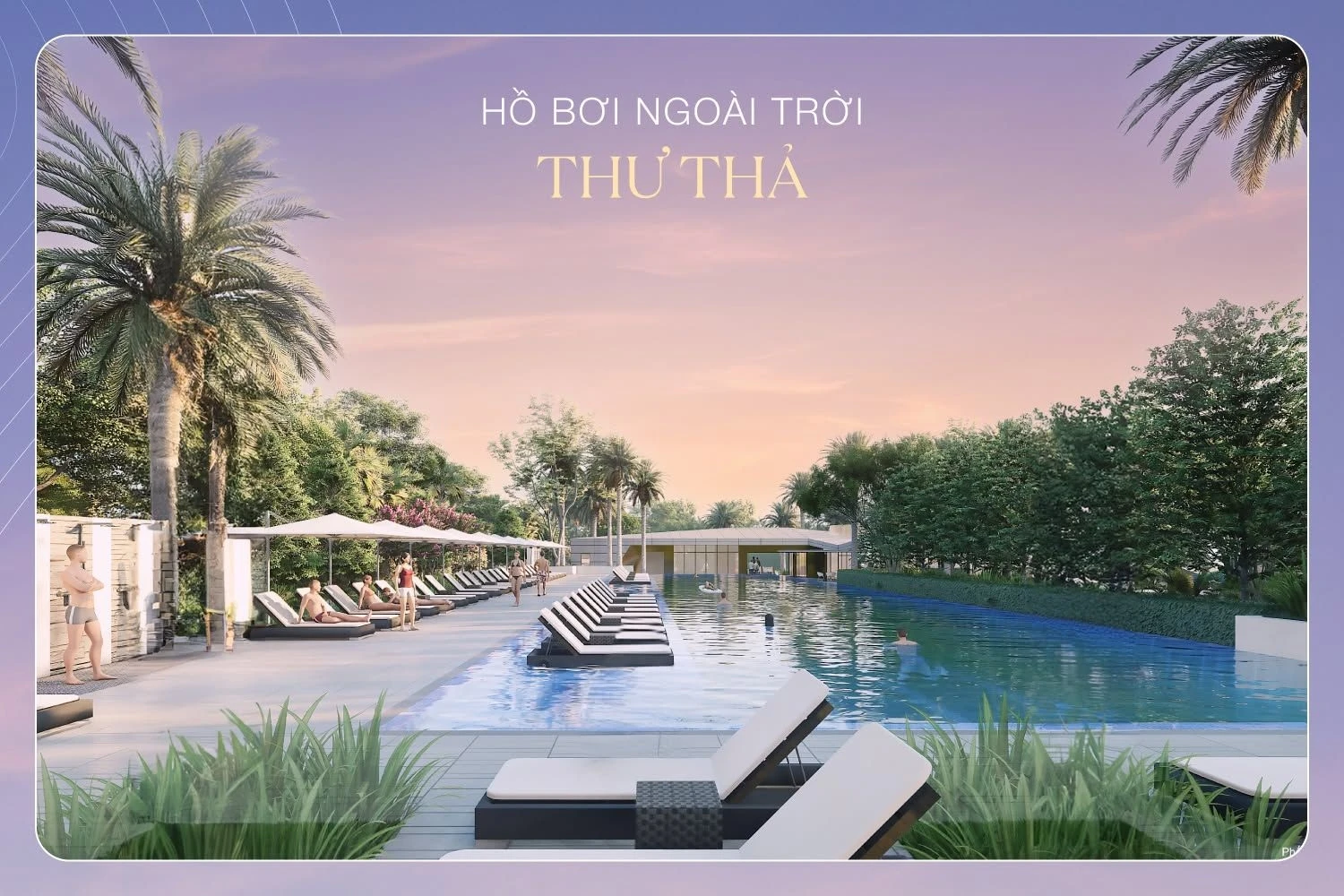 Khu vực hồ bơi dài với các ghế tắm nắng sang trọng tại The 9 Stellars