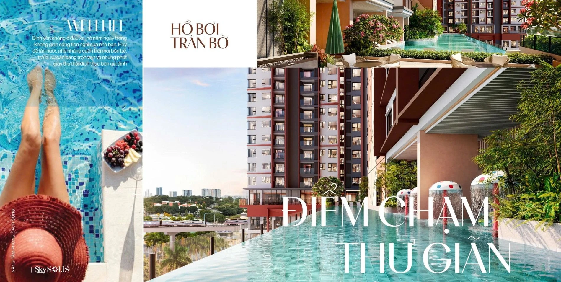 Hồ bơi tràn bờ chuẩn resort trên tầng 6 của khu căn hộ SkySolis