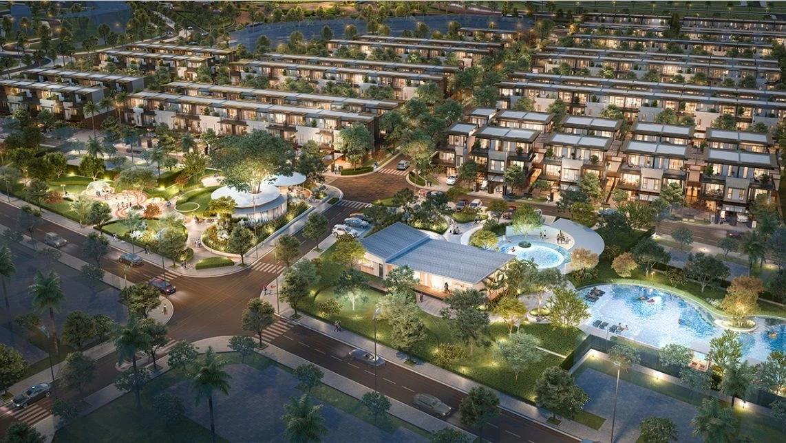 Không gian xanh và tiện ích nội khu nhìn từ trên cao tại dự án Izumi City