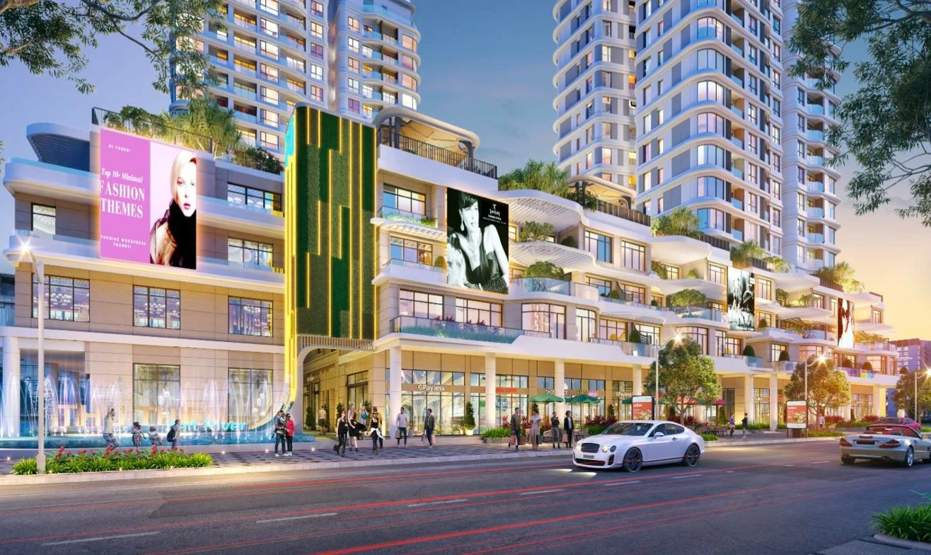 Phối cảnh mặt tiền khối đế thương mại shophouse tại dự án Thủ Thiêm Zeit River