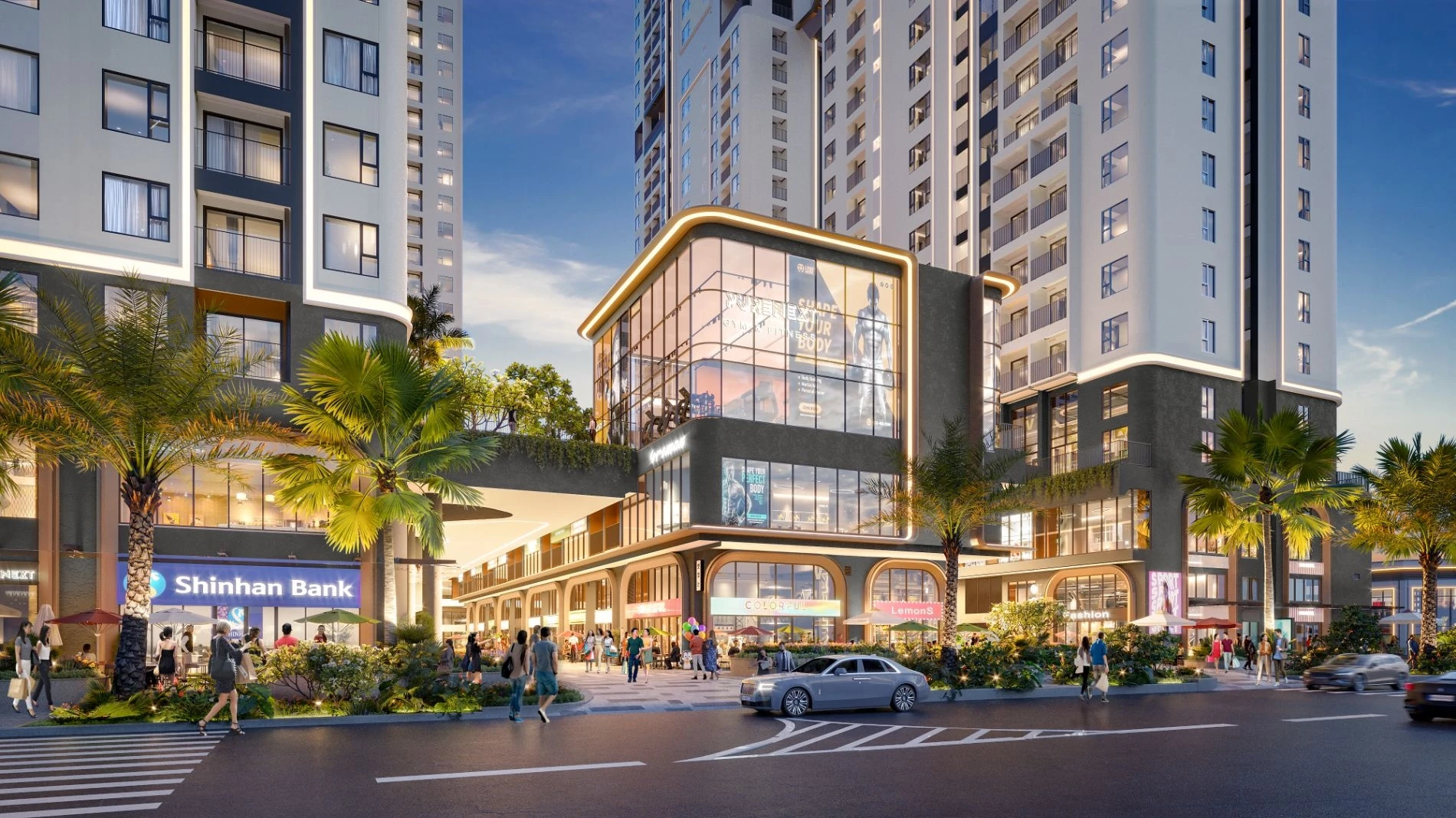 Phối cảnh khối đế thương mại sầm uất tại dự án Green Skyline