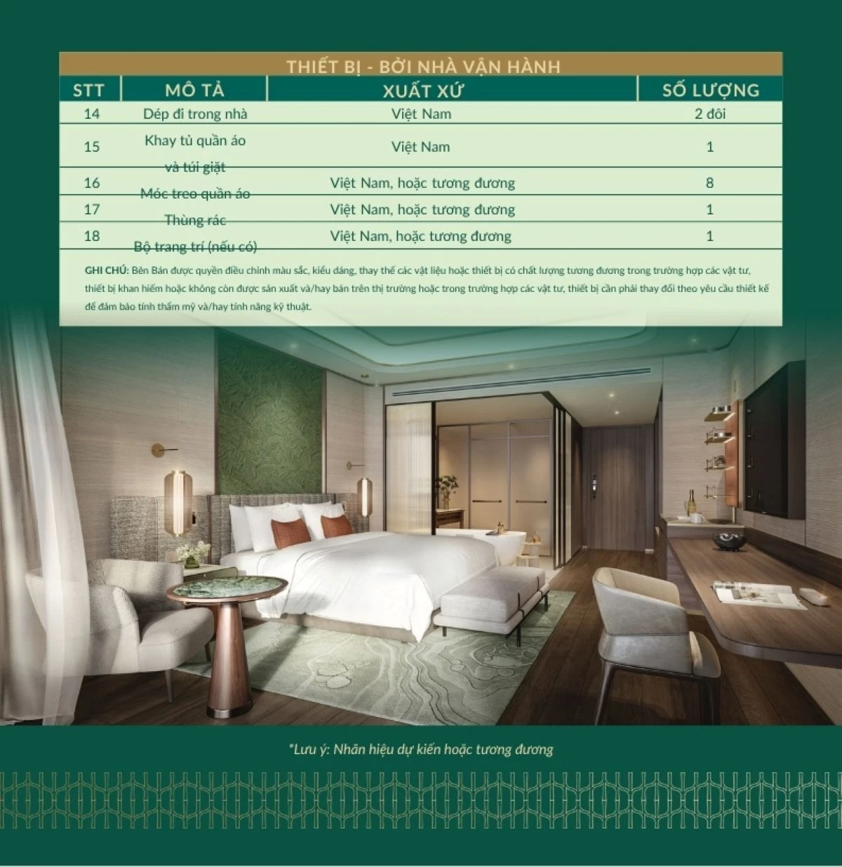 Hình ảnh thực tế không gian phòng ngủ sang trọng được hoàn thiện liền tường tại Wyndham Grand Lagoona Bình Châu.