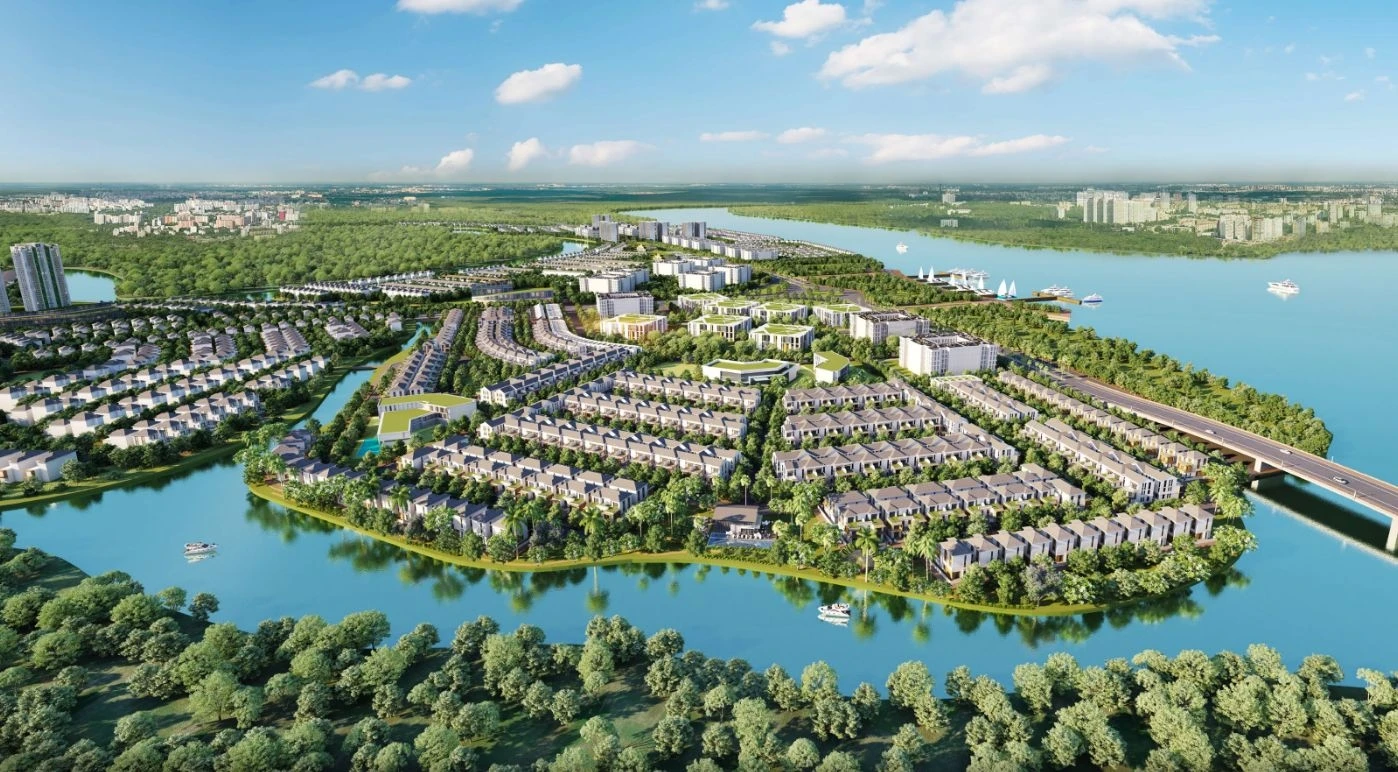 Không gian sống sinh thái ven sông tại phân khu Sun Harbor 2 Aqua City với các dãy biệt thự và nhà phố hiện đại