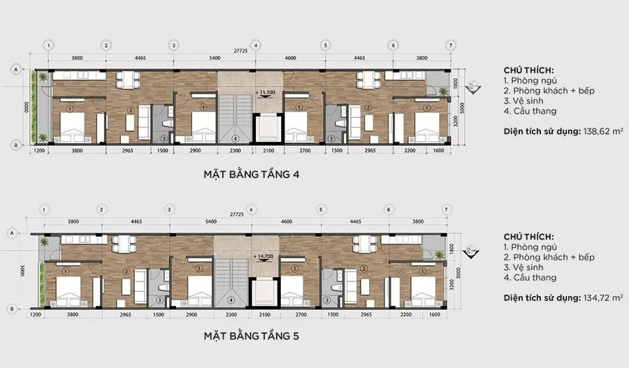 Layout thiết kế công năng mặt bằng tầng 4 và tầng 5 của nhà phố 5 tầng