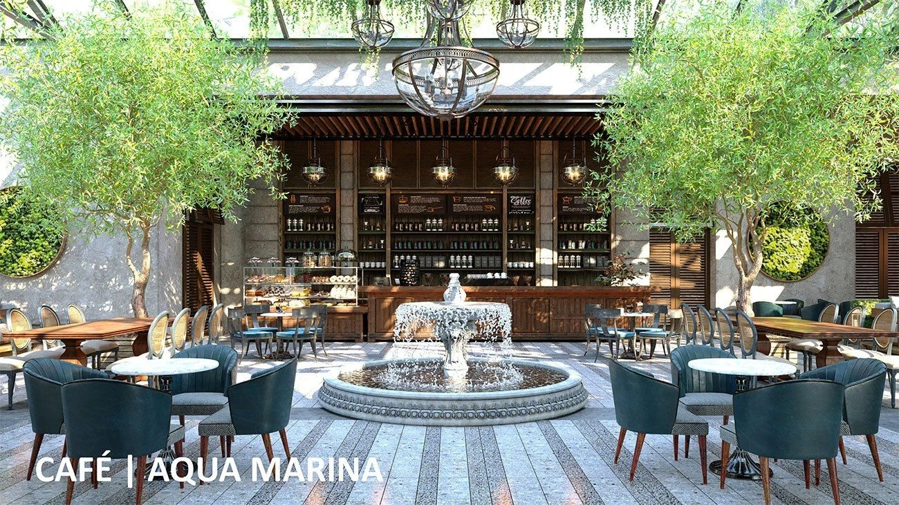 Không gian thưởng thức cafe ngoài trời mang phong cách châu Âu tại Aqua Marina