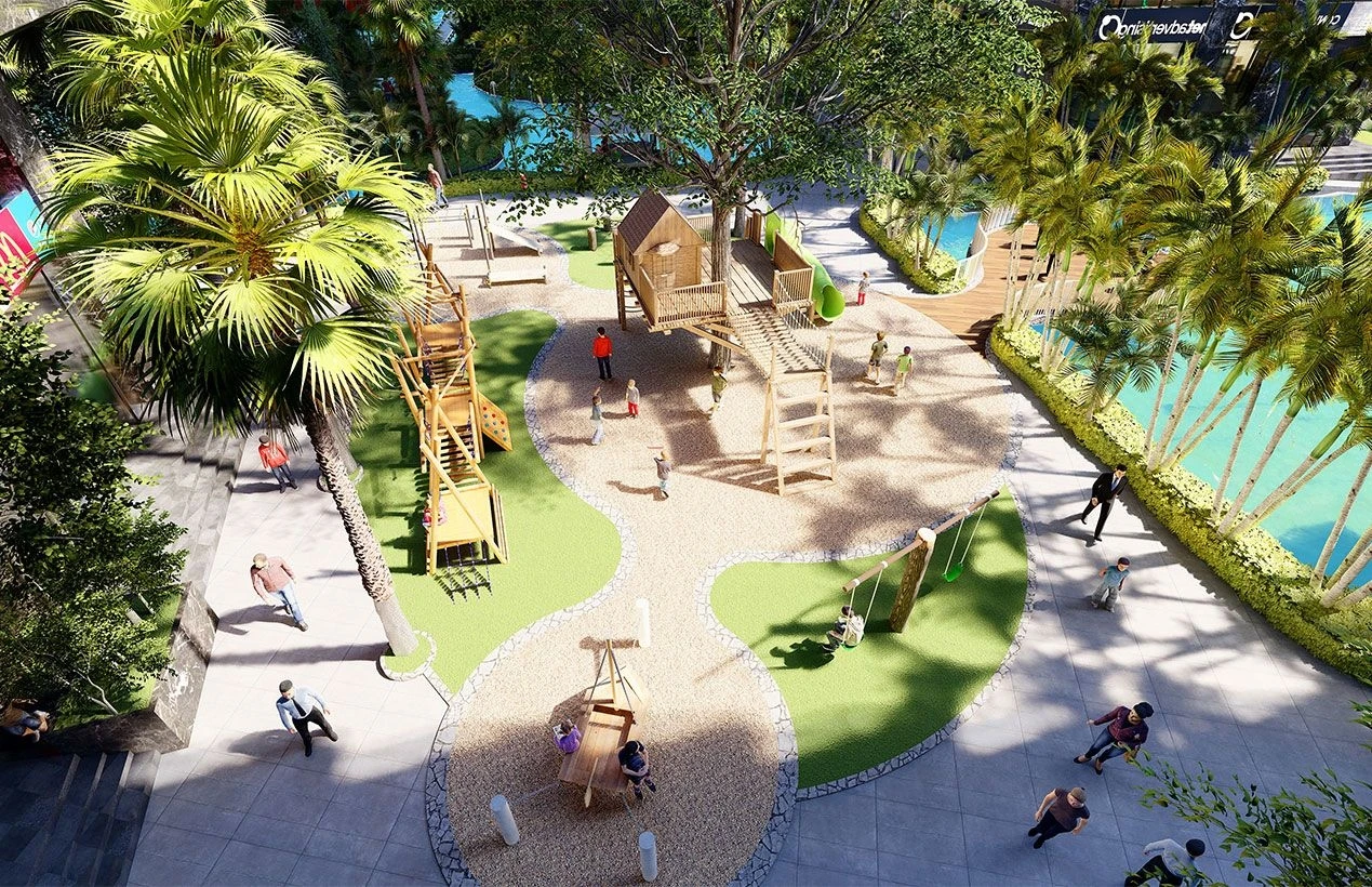 Khu vui chơi trẻ em ngoài trời với nhiều thiết bị vận động tại Sunshine City Sài Gòn