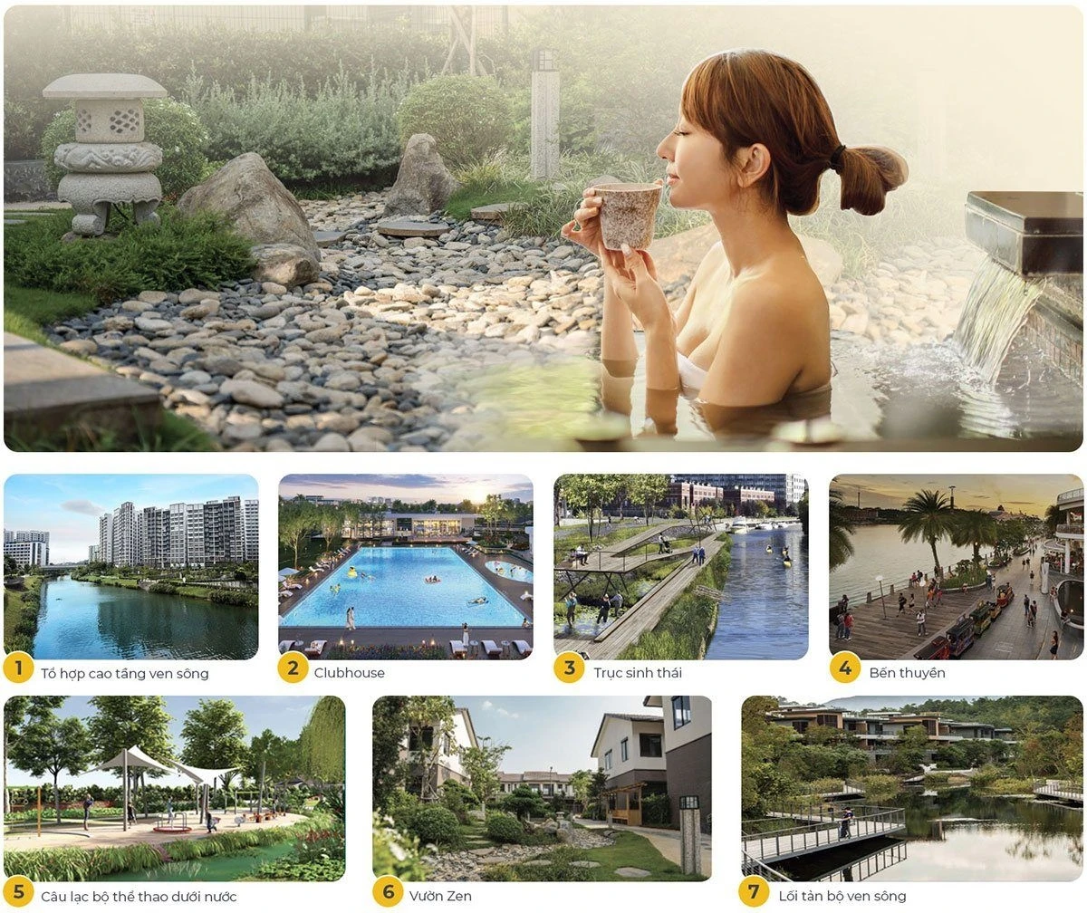 Khu vực vườn Zen và hồ bơi thư giãn tại khu đô thị Izumi City