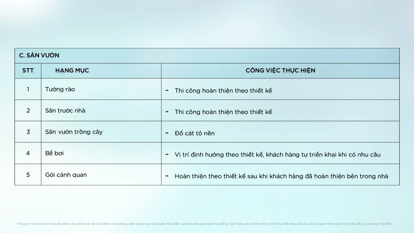 Các hạng mục thi công tường rào đổ cát nền sân vườn và định hướng vị trí bể bơi.