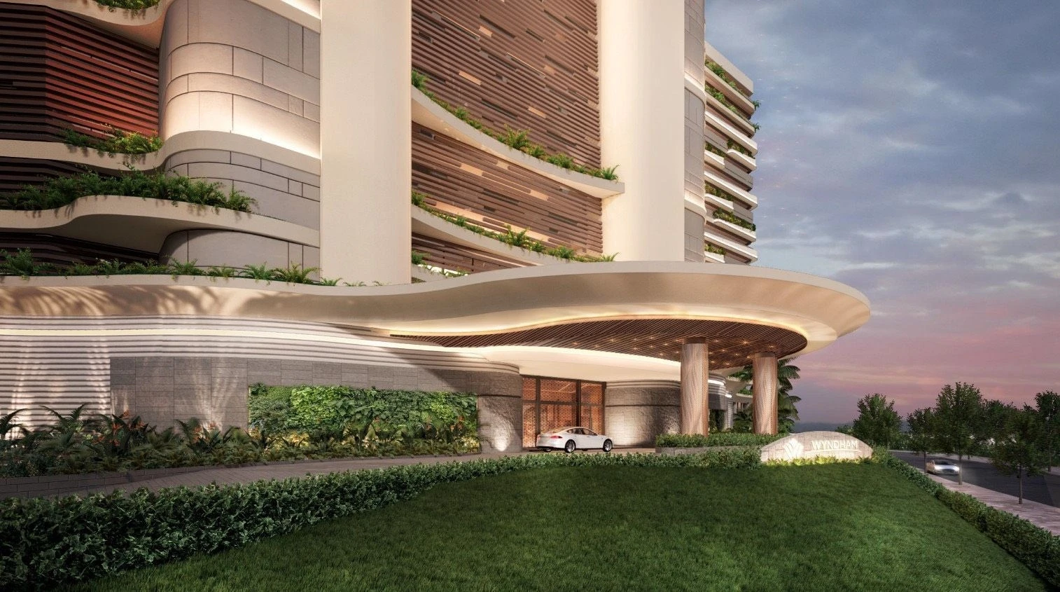 Khu vực sảnh đón khách sang trọng của khách sạn Wyndham Grand