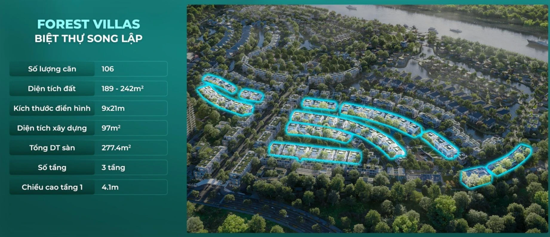 Vị trí 106 căn biệt thự song lập nội khu Forest Villas
