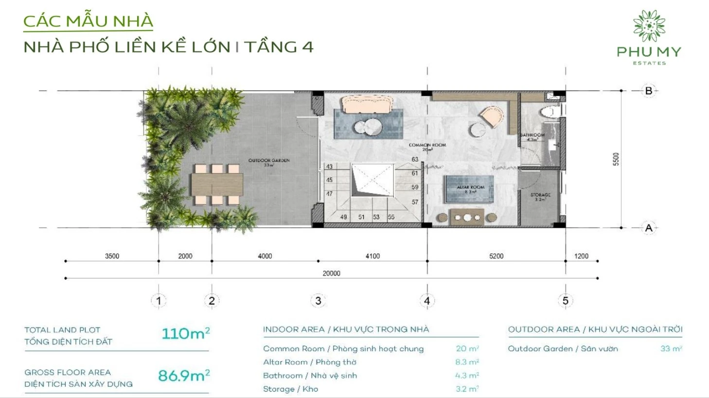 Thiết kế mặt bằng tầng 4 nhà phố liền kề lớn Phú Mỹ Estates
