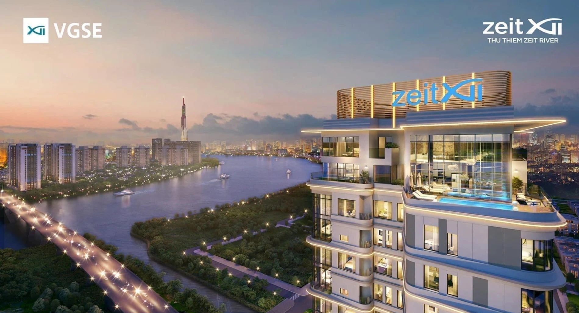 Thiết kế kiến trúc mặt ngoài các tầng cao của tháp căn hộ Thủ Thiêm Zeit River