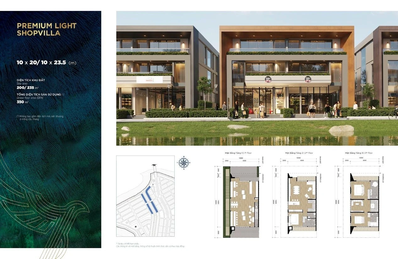 Bản vẽ chi tiết mặt bằng tầng 1, 2, 3 của Premium Light Shopvilla Aqua City