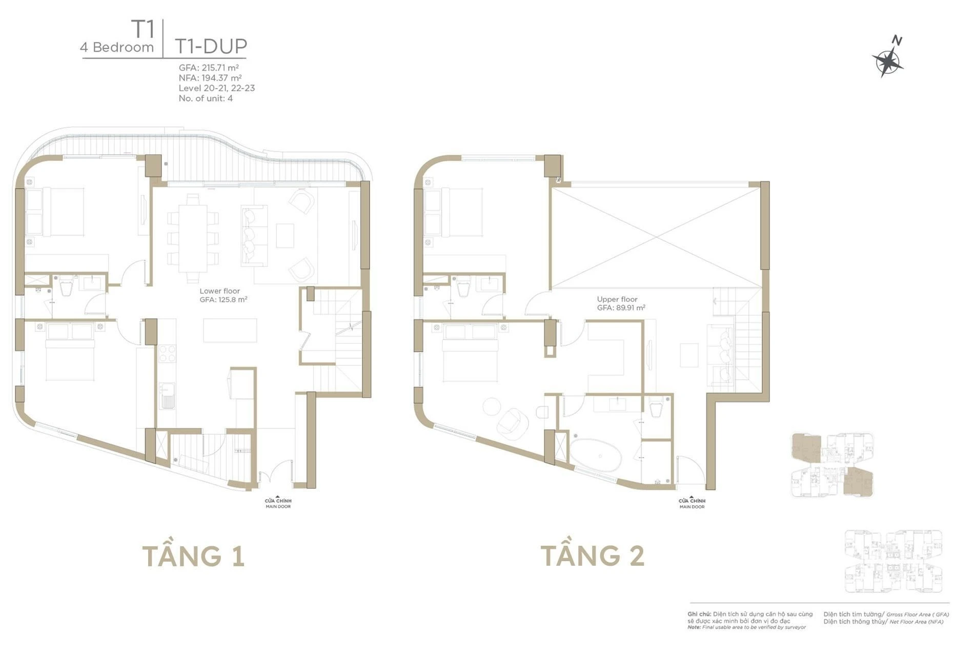 Bản vẽ layout căn hộ Duplex tháp T1 dự án Thủ Thiêm Zeit River