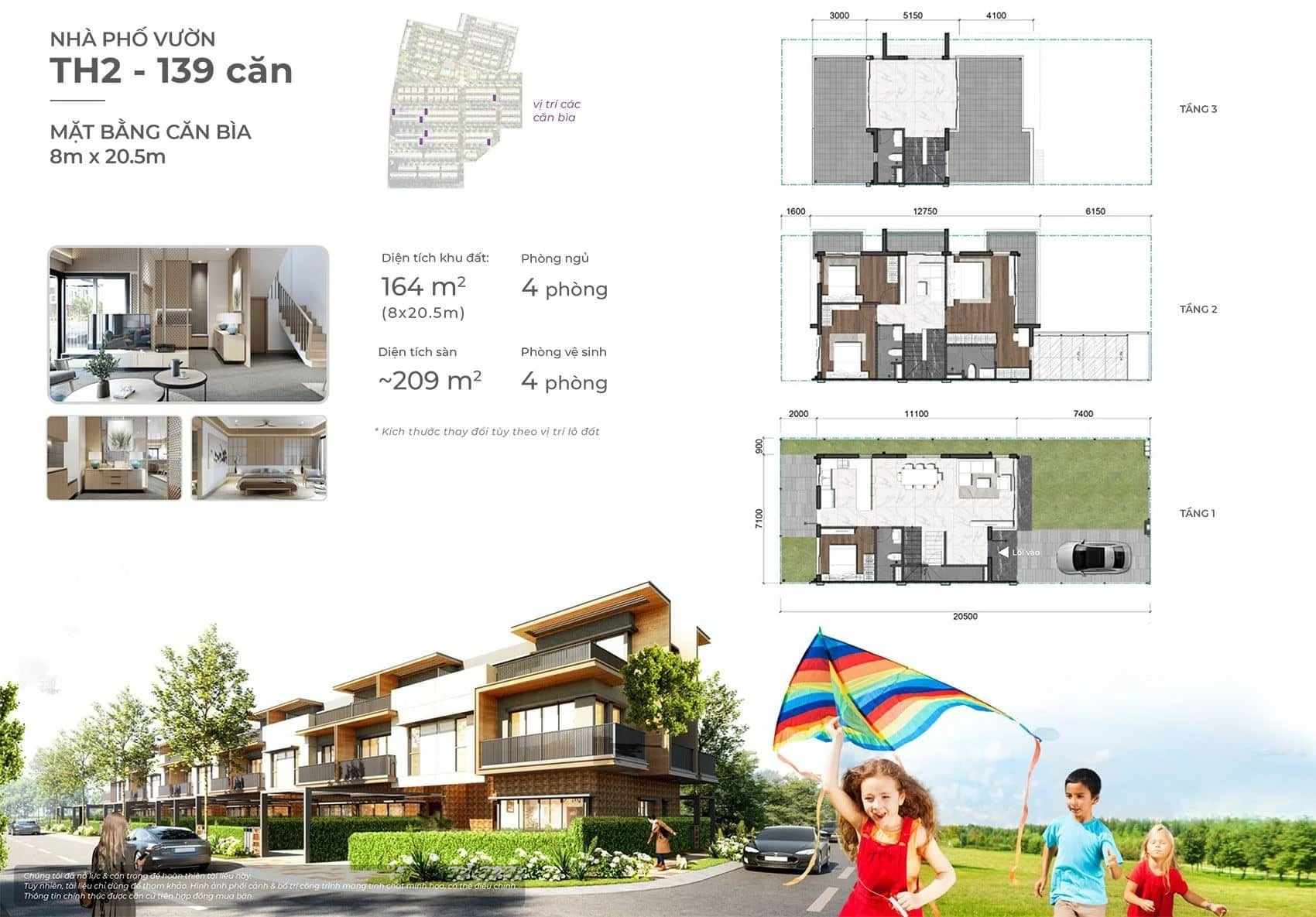 Layout mặt bằng nhà phố vườn TH2 căn bìa 8x20.5m dự án Izumi Gardenia
