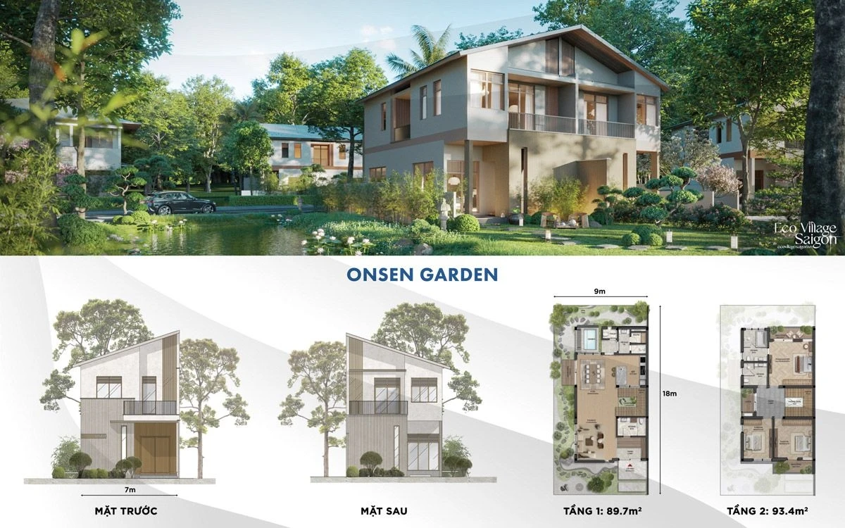 Bản vẽ thiết kế mặt bằng tầng 1 và tầng 2 của biệt thự Onsen Garden tối ưu công năng