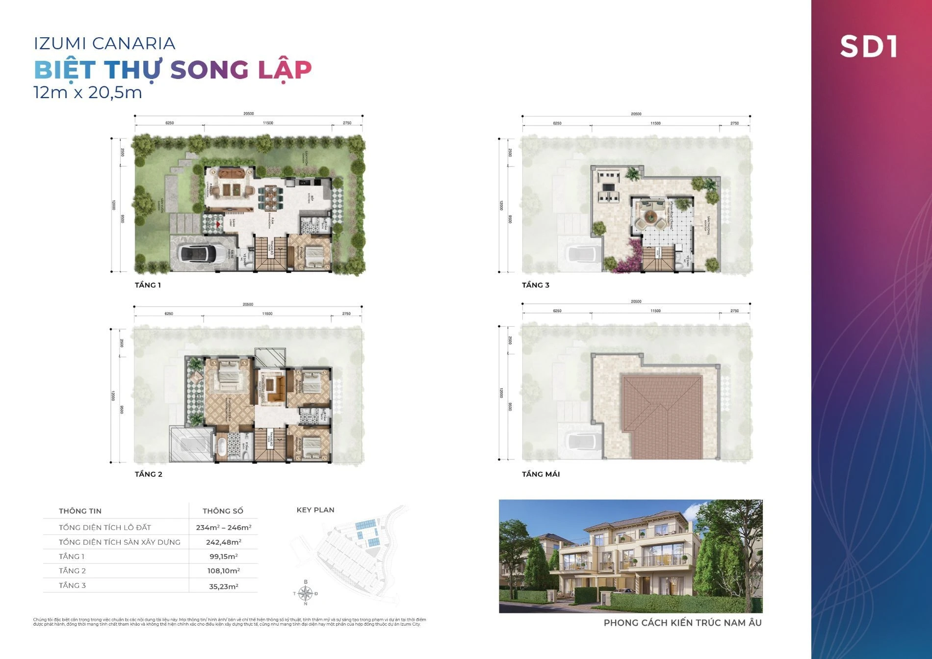 Bản vẽ mặt bằng chi tiết biệt thự song lập mẫu SD1 diện tích từ 234m2