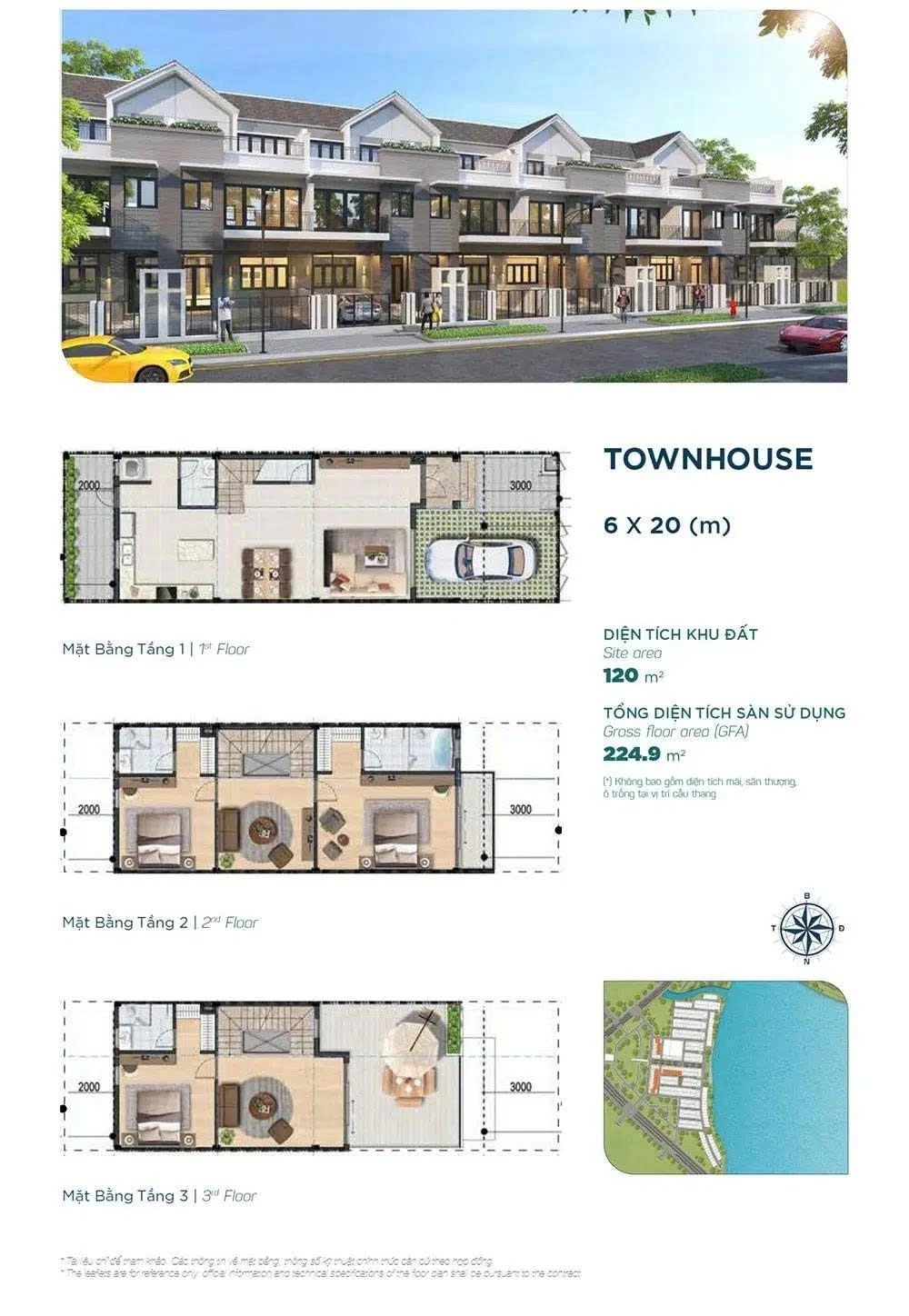 Bản vẽ layout mặt bằng nhà phố sinh thái diện tích 6x20m tại phân khu Sun Harbor 3 Aqua City