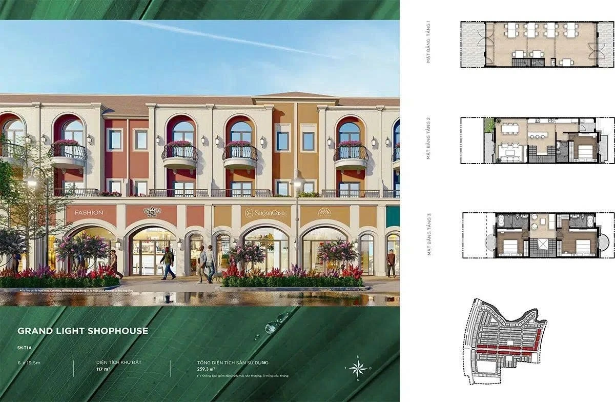 Bản vẽ layout mặt bằng shophouse 117m2 phân khu River Park 1 Aqua City