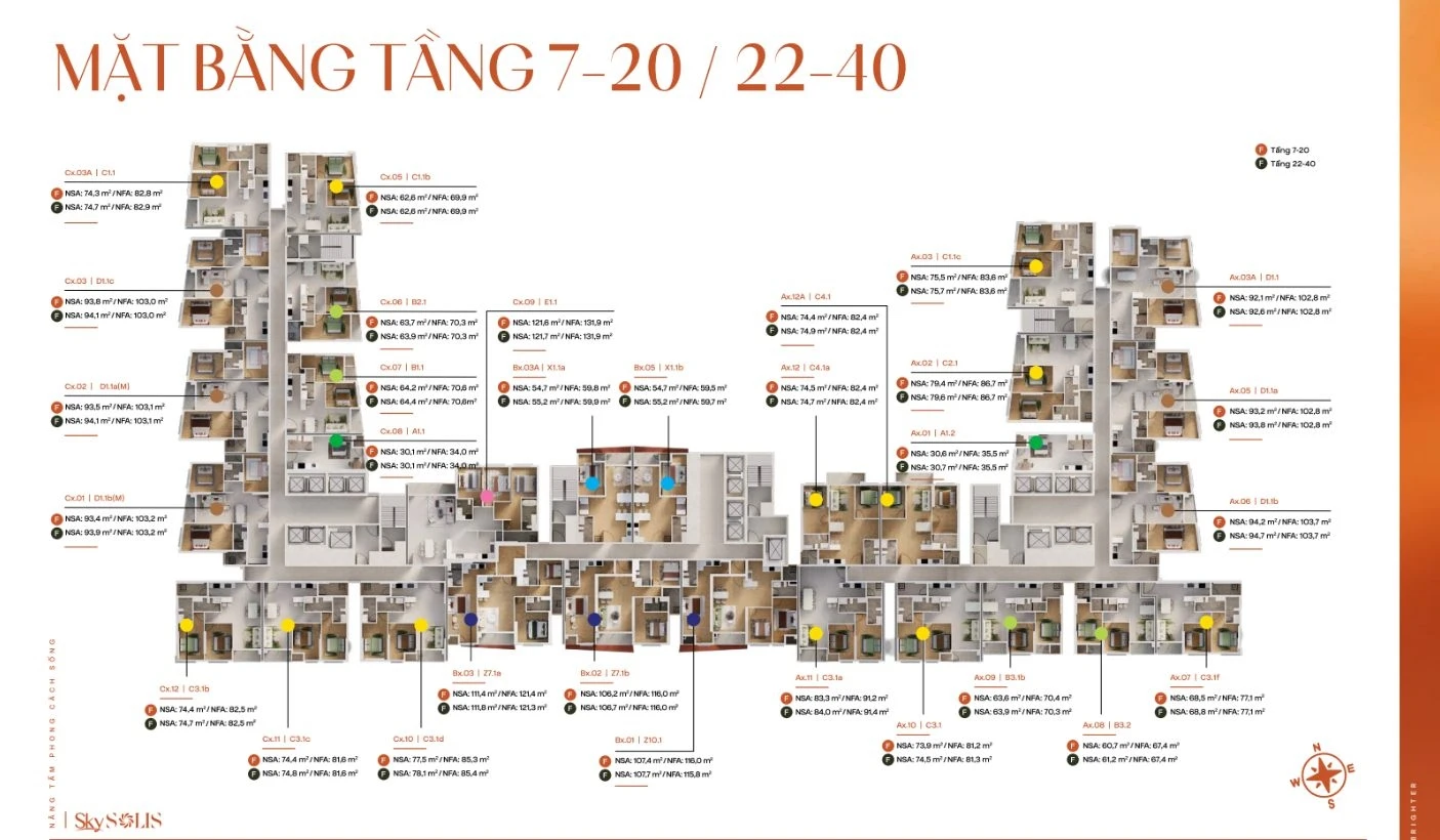 Mặt bằng tầng 7 đến 20 và 22 đến 40 dự án Sky Solis Bình Dương