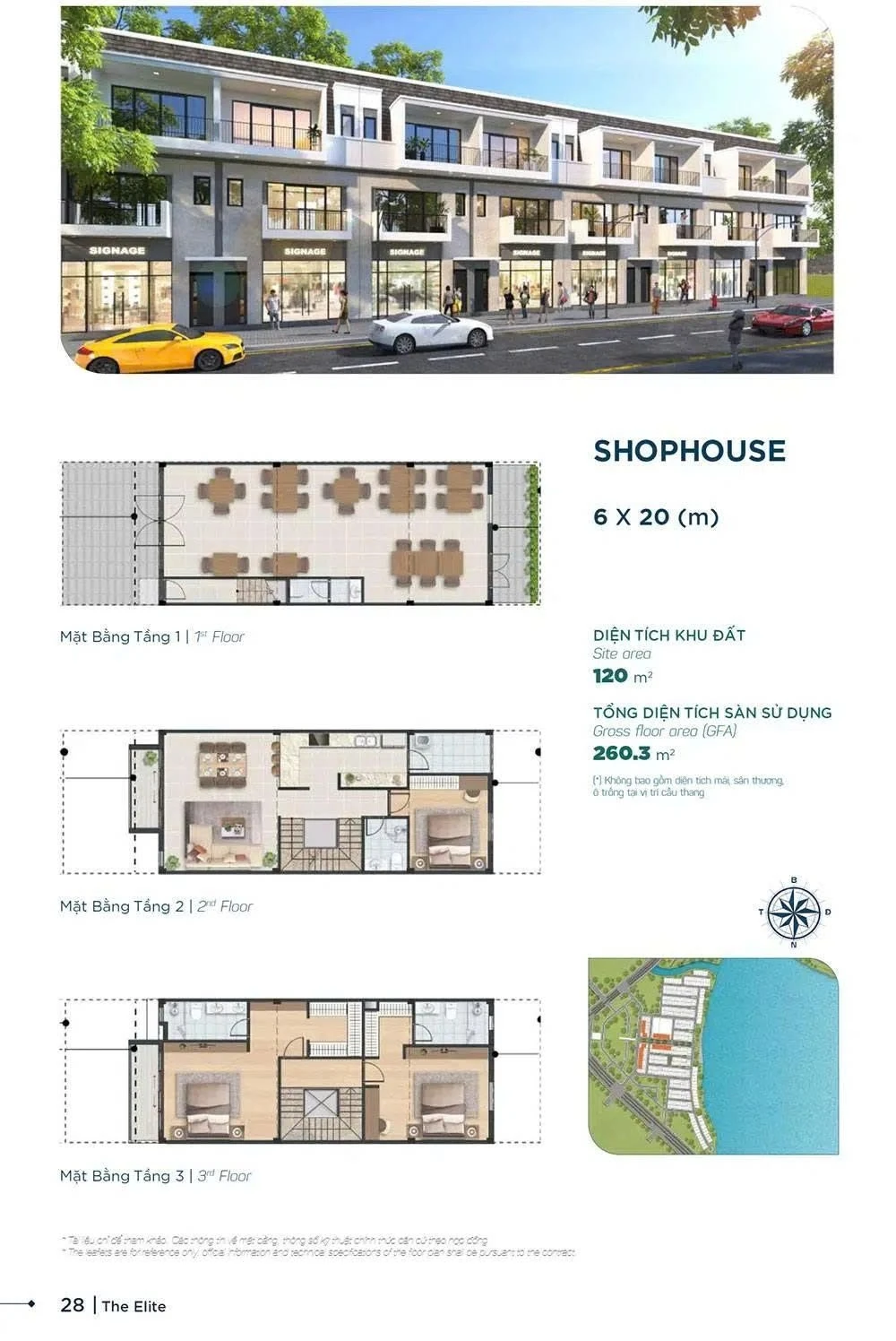 Bản vẽ layout mặt bằng shophouse diện tích 6x20m tại phân khu Sun Harbor 3 Aqua City