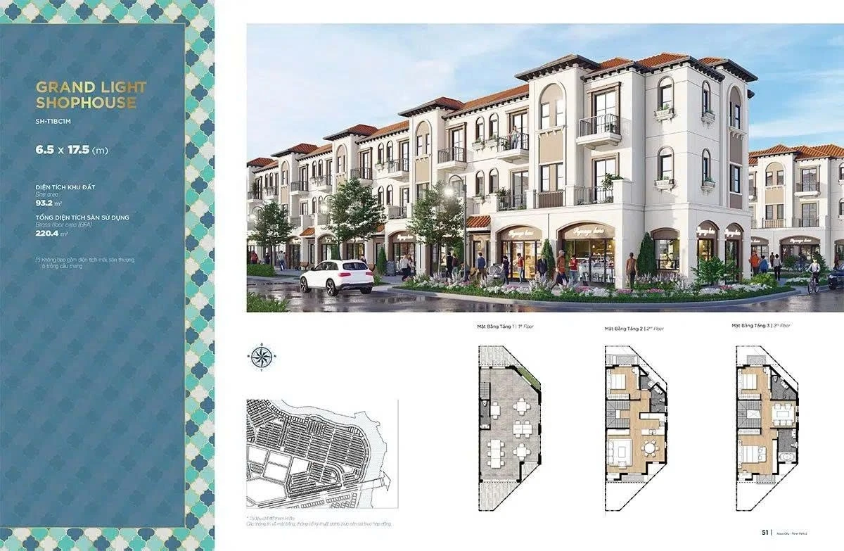 Sơ đồ mặt bằng thiết kế shophouse loại SH-T1BC1M diện tích 93.2 m2 tại phân khu River Park 2 Aqua City