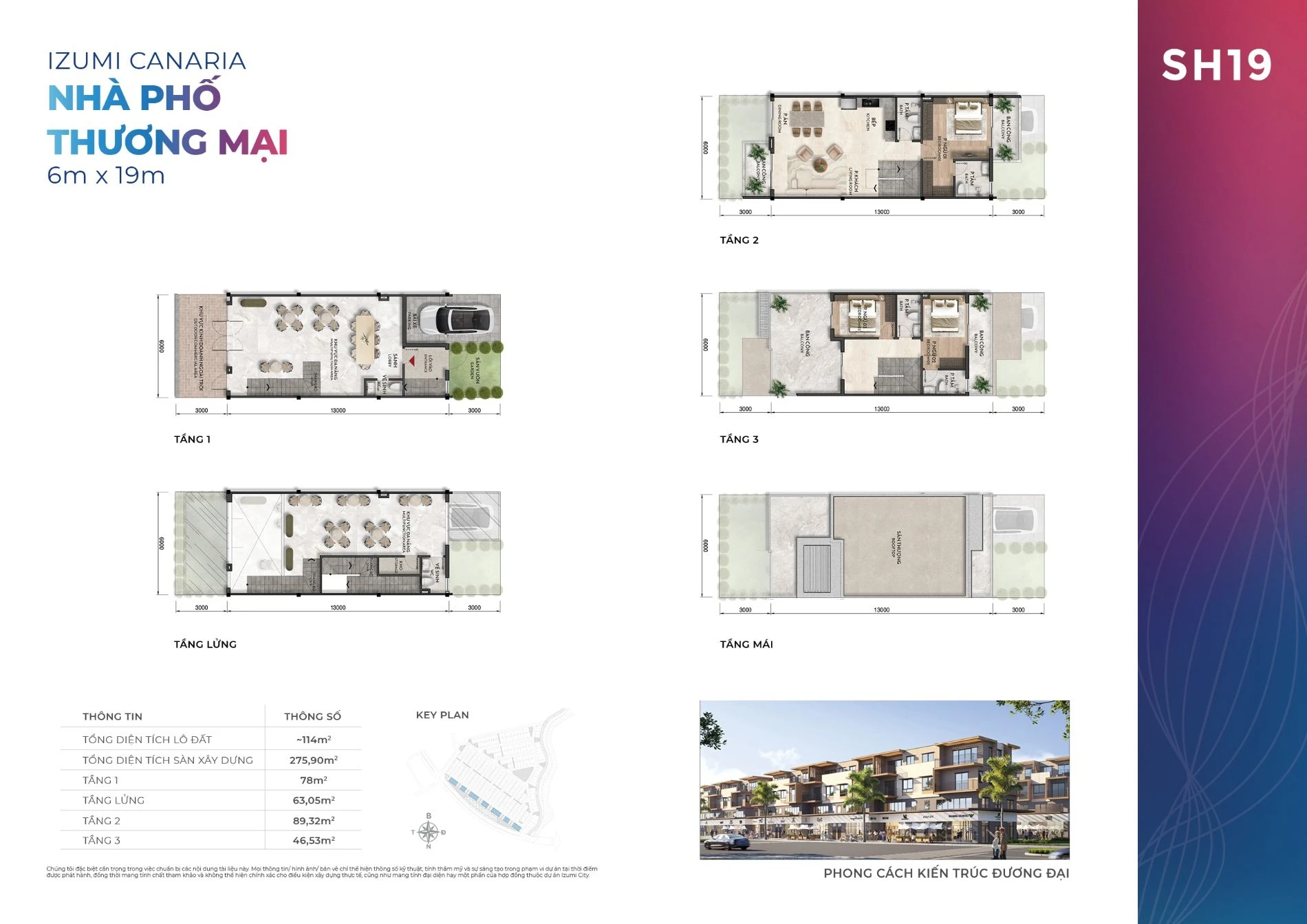 Bản vẽ mặt bằng bóc mái chi tiết các tầng của shophouse mẫu SH19 dự án Izumi Canaria