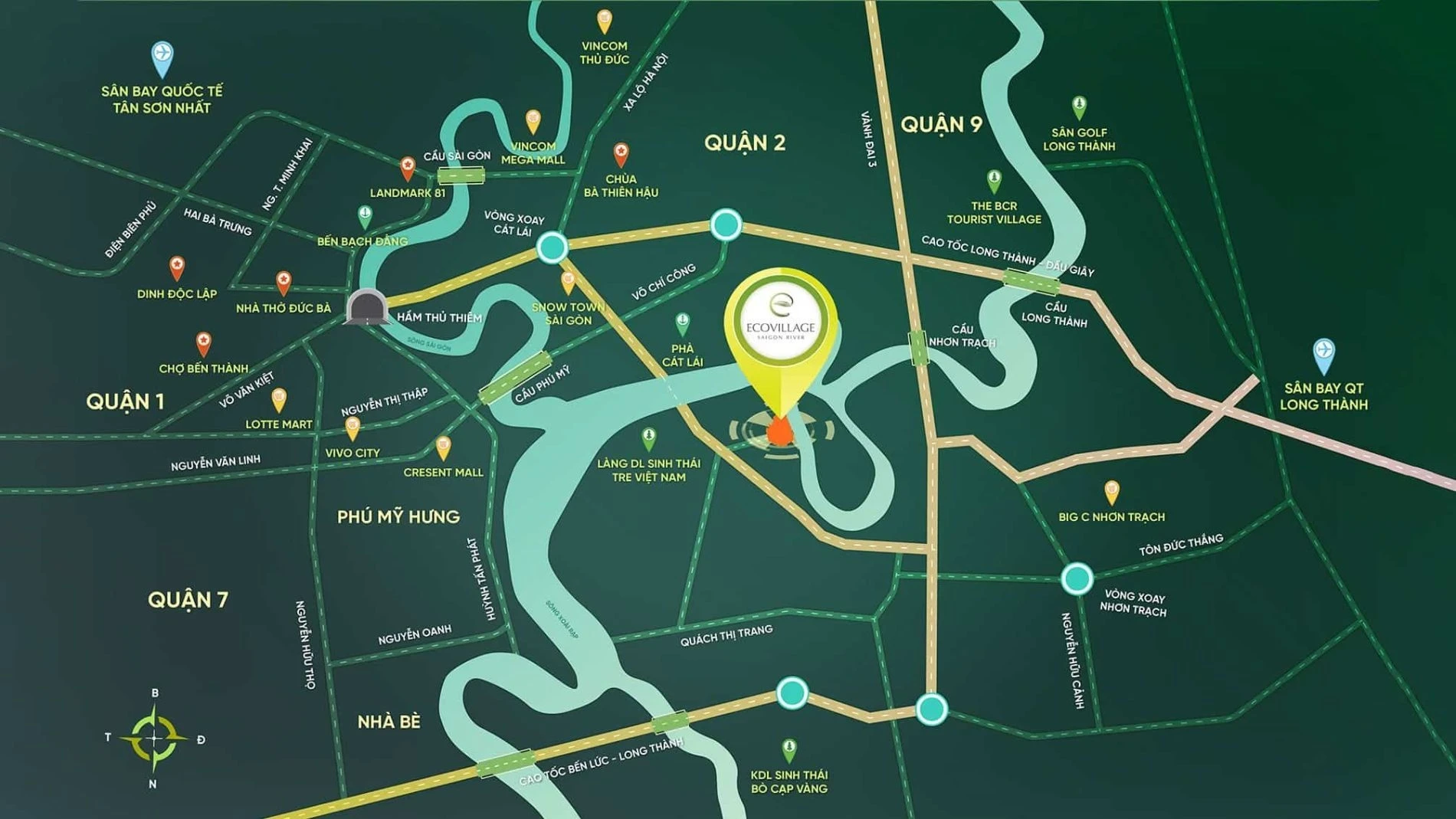 Sơ đồ quy hoạch hạ tầng giao thông trọng điểm bao quanh dự án Eco Village Saigon River tại Nhơn Trạch
